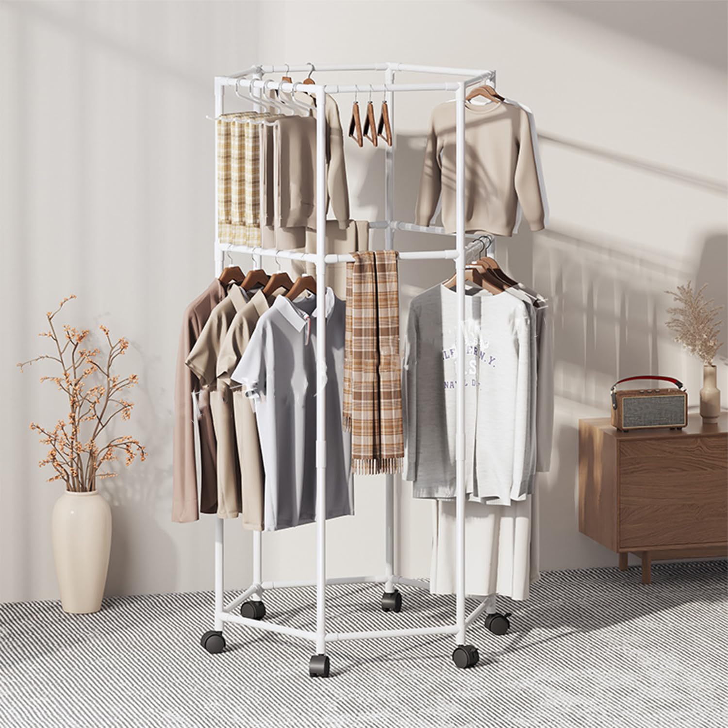Lukzer-360°Rotating-Hexagonal-Clothes-Drying-Rack-Double-Layer-Metal-Plastic-Floor-Standing-Coat-Hanger-with-Wheels-Freestanding-Storage-Organizer-for-Bedroom-Balcony-Dorm-Living-Room-–-White.jpg