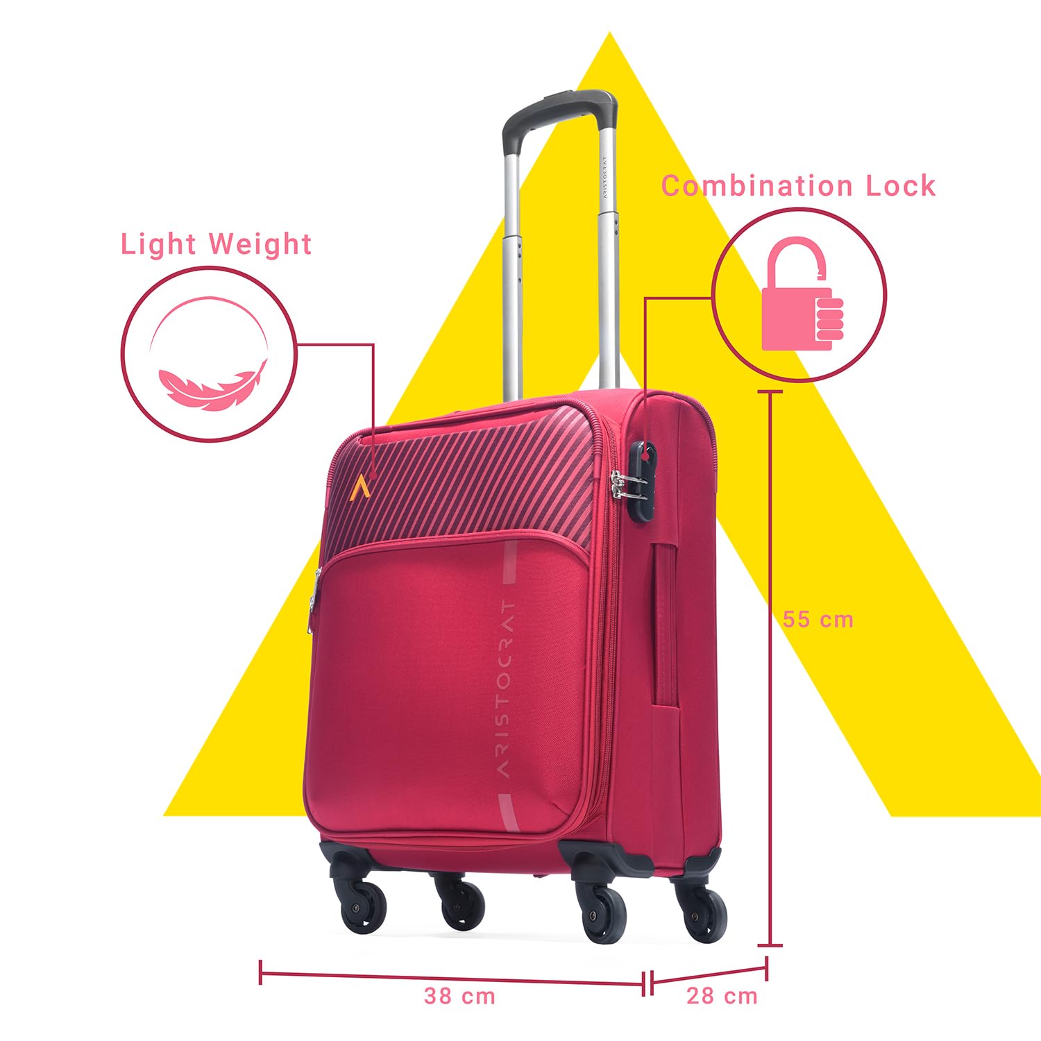 1767668820_Aristocrat-Striker-Cabin-Size-Soft-Luggage-55-Cm-Spacious-Polyester-Trolley-with-4-Spinner-Wheels-and-Combination-Lock-Dazzling-Maroon-Unisex-5-Year-Warranty.jpg